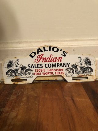 Vintage Dalios Indian Sales Company Metal License Plate Topper Porcelain