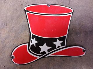Vintage Red Hat Gasoline Porcelain Sign
