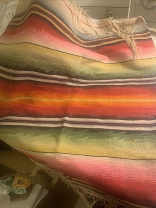 Vintage Small Mexican Handwoven Wool Saltillo Serape,  Vibrant Colors 3