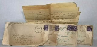 5 Misc Ww2 Wwii Correspondence Love Letters Between Soldier & Lovers 1944 - B4cc