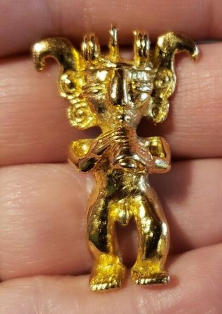 Wow Gold Tone Dancing Tribal Aztec Figure Playing The Flute Pendant 1.  5 " Tall