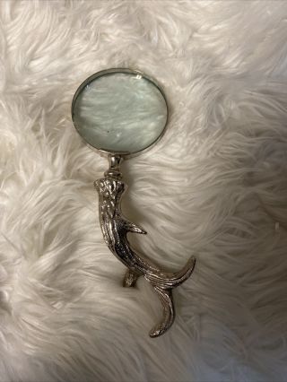 Magnifying Glass With Silver Tone Metal Antler Handle