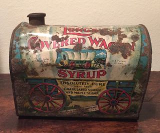 Vintage ‘long’s Covered Wagon Syrup’ Tin—cafe Size—very