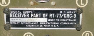 Signal Corps Receiver Part of RT - 77/GRC - 9 ? for BC - 1306? 2