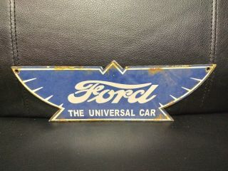 Vintage Ford The Universal Car Porcelain Metal Dealership Sign Sales