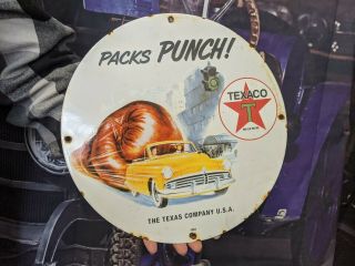 Old Vintage Dated 1951 Texaco Star The Texas Company Porcelain Gas Oil Pump Sign