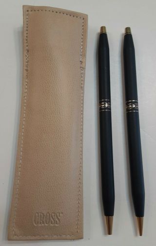 Cross Ladies Matte Black Ballpoint Pen And Pencil Set With Pouch