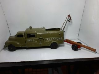 Vintage 1950s Hubley Bell Telephone Truck 504 With Trailer