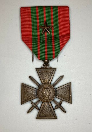 Wwii French Military Croix De Guerre War Medal Ribbon Star Rarer 1939 Version