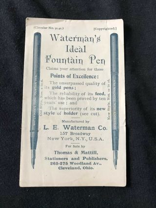 C.  1890 Waterman’s Fountain Pen Advertising Brochure