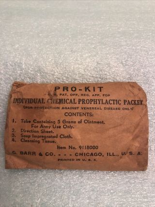 Unused/unopened Ww2 Usgi " Pro - Kit " Chemical Prophylactic Packet