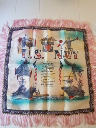 Vintage Ww2 Era U.  S.  Navy Silk Sweetheart Pillow Case Uss Usn