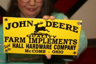 John Deere Quality Farm Implements Tractor Gas Oil Porcelain Metal Sign