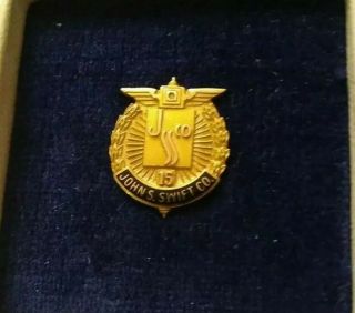 15 years of service John S Swift Co Company Pin button 14 K gold 2
