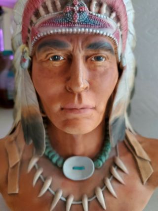 Native American Indian Chief Head Bust Statue Ceramic