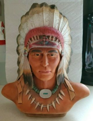 Native American Indian Chief Head Bust Statue Ceramic 2