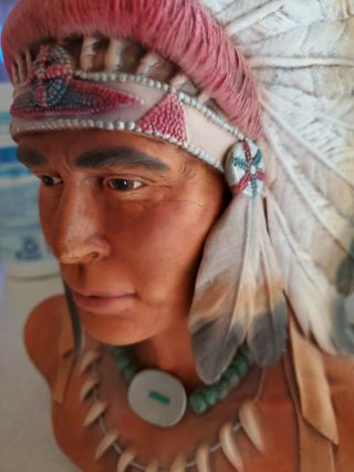 Native American Indian Chief Head Bust Statue Ceramic 3