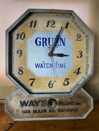 Gruen Watches Art Deco Advertising Electric Wall Clock Jewelery Shop Batavia Ny