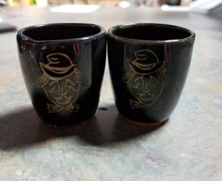 Vintage Black Ceramic Stone Clown Face Sake Cup Made Japan
