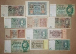 Wehrmacht Wwii - Set Of Reichsmark Bank - Notes 1942 - German Cash Of Ww2
