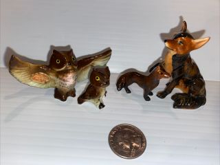 Shiken Herter’s Made In Japan Porcelain Owl Fox Family Miniatures
