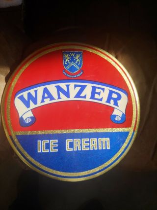 9 " Wanzer Ice Cream Celluloid Sign Round Outstanding Colors Gold Trim W/backstnd