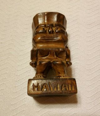 Tiki Statue Solid Wood Carved " Hawaii " Mini Figure Totem Tropical Luau Sculpture