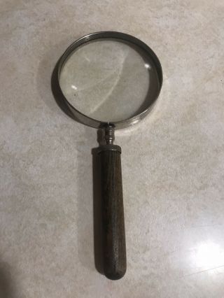 " 5 " Vintage Handheld Magnifying Glass Made In France With Wooden Handle