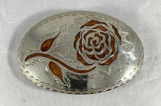 Vintage R & B Denver Handmade German Silver Western Belt Buckle Rose Design