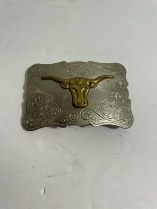 Vintage Nickel Silver Western Cowboy Bulls Head Belt Buckle