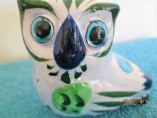 Vintage Tonala Mexican Pottery Signed " Cat " Hand Painted Ceramic Owl Figure