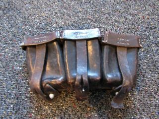 Wwii German K98 Black Pebbled Leather 3 Cell Ammo Pouch Dividers Intact 1939