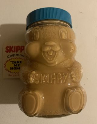 Vintage 1991 Skippy Teddy Bear Glass Peanut Butter Jar Nos Full 36 Oz