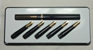 Osmiroid Fountain Pen Set.  Black/gpt.  6 Nib Units.  Cartridge Filler.  Cased.  Vgwc