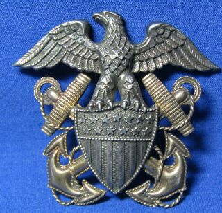 Wwii 1/20 10k Gold & Sterling Navy Officer Hat Badge By H&h Viking