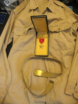 Ww2 Us Army Shirt Belt And Bronze Star Medal Shirt Needs Cleaning