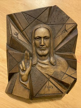 Vintage Canadian Karl Rothammer Wood Art Carving Plaque Religious 8” X 10”