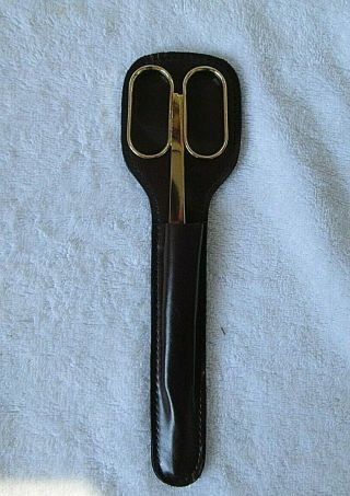 Mid Century Italian Made Brass Scissors In Leather Case