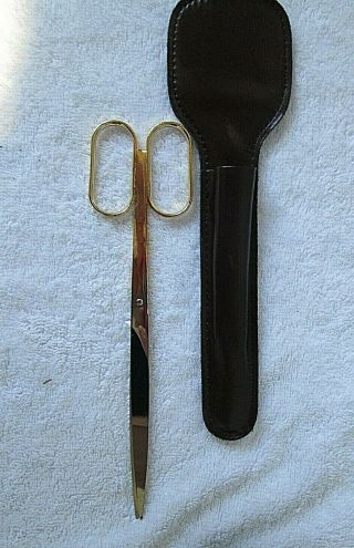 Mid Century Italian Made Brass Scissors in Leather Case 2
