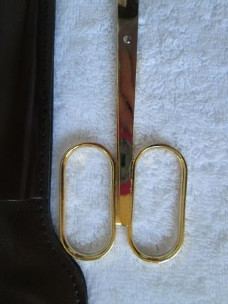 Mid Century Italian Made Brass Scissors in Leather Case 3