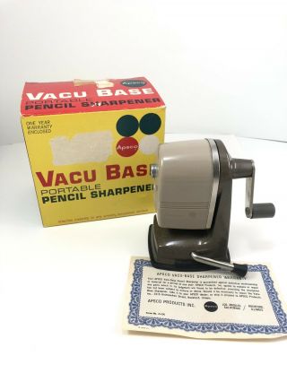 Vintage Apsco Vacu Base V - 3 Portable Pencil Sharpener With Box