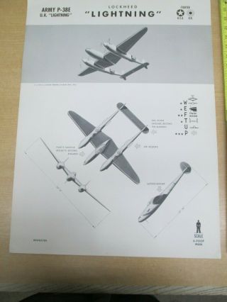 Vtg 11/42 Wwii Recognition Id Aircraft Poster P - 38e Lightning Lockheed 18 " X25 "