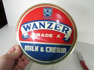 Nos Wanzer Milk & Cream Advertising Sign Round Outstanding Colors Gold Trim