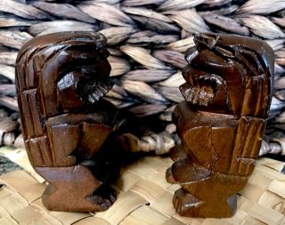 VINTAGE Hand Carved Monkey Pod Wood HAWAII Tiki Gods PAIR 3