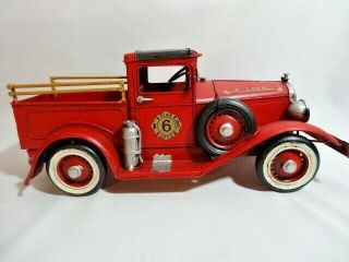 American Fire Department Engine 6 Antique Style Model Toy Truck Tin Metal Red