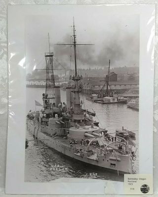 1925 Battleship Oregon Arrives In Portland 9.  5 X 15 Photograph Matted