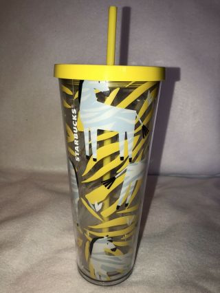 Starbucks Yellow Zebra 24oz Tumbler W/ Lid & Straw