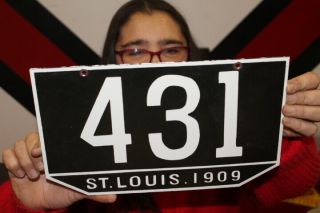 St.  Louis 1909 License Plate Gas Oil Porcelain Metal Sign