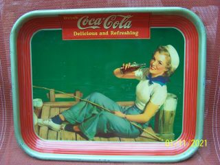 1940 Drink Coca - Cola Soda Advertising Metal Sign Tray
