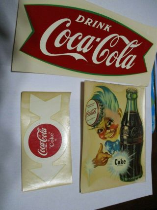 3 Vintage Decals 1 1949 Coca Cola Sprite Boy Decal 1 1962 Fishtail 1 1955 Arrow